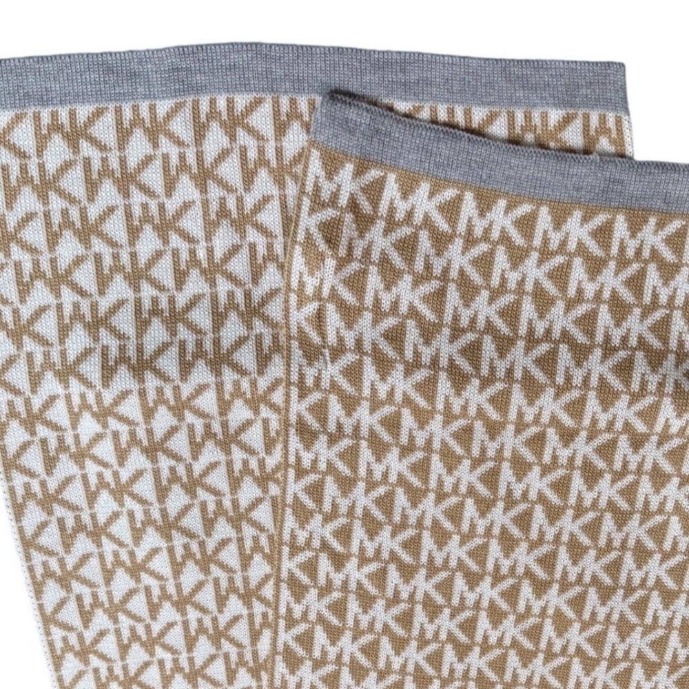 Michael‎ Kors Knit Logo Scarf Monogram Geometric Neutral 66"x10"